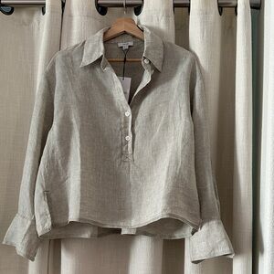 Reiss Light Green Linen Button-Front High Low Shirt NWT